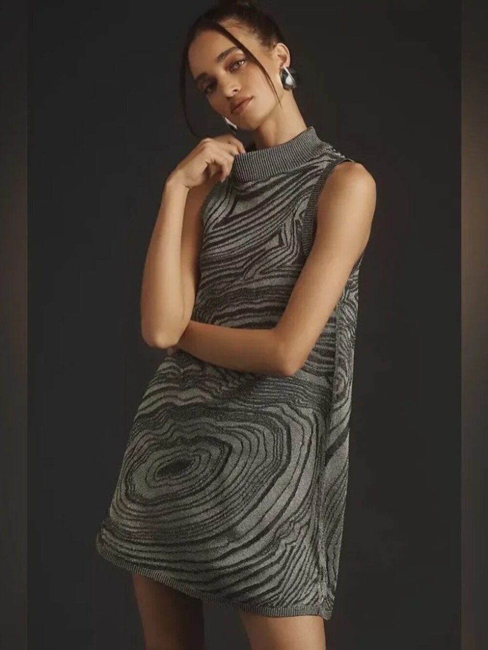 by Anthropologie Mock Neck Metallic Sleeveless Mini Dress Size Large Carbon